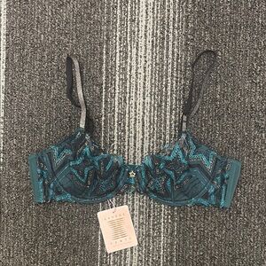 SOLD OUT Savage X Fenty Shining Star Half Cup Plunge Bra. 36B Wildflower Blue